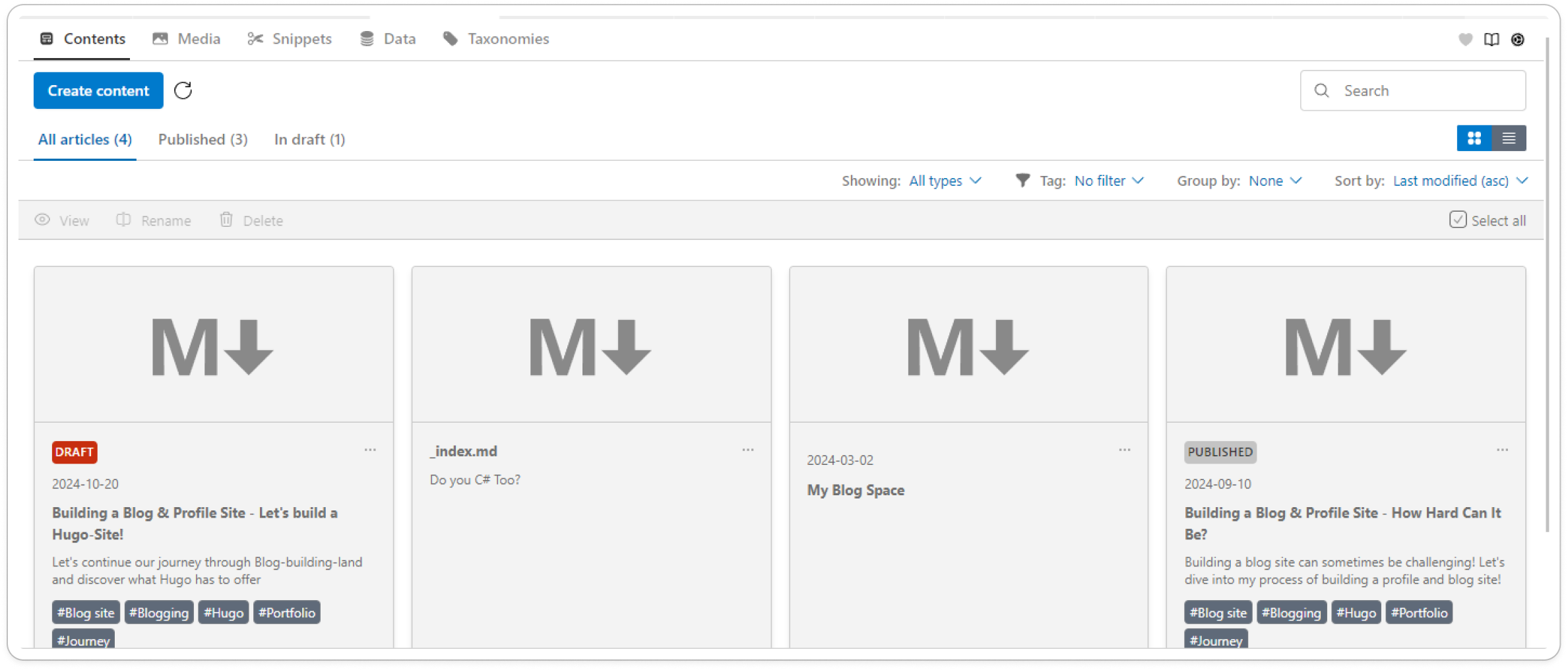 Screenshot of my overview of all pages.